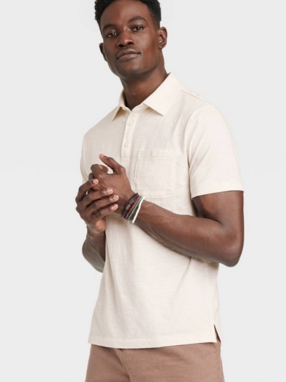 Men's Slub Jersey Polo Shirt from Goodfellow & Co in cream, size Large NWT